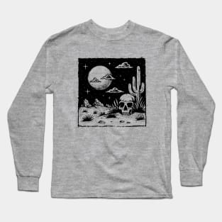 Western Boho Desert Skull with Moon Long Sleeve T-Shirt